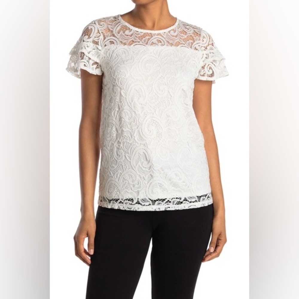 Lace Short Sleeve Blouse - White